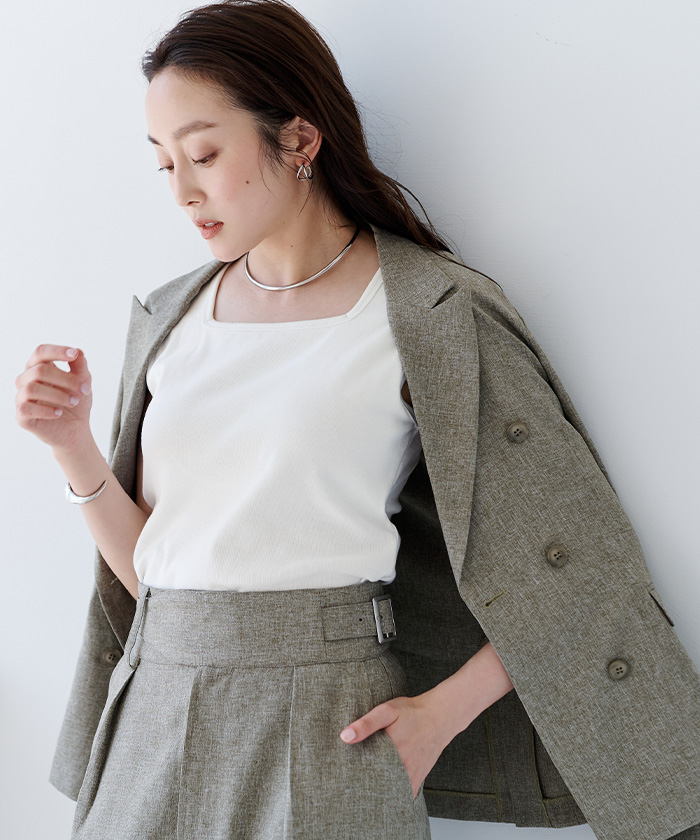 カップ付スクエアネックトップス/タンクトップ1